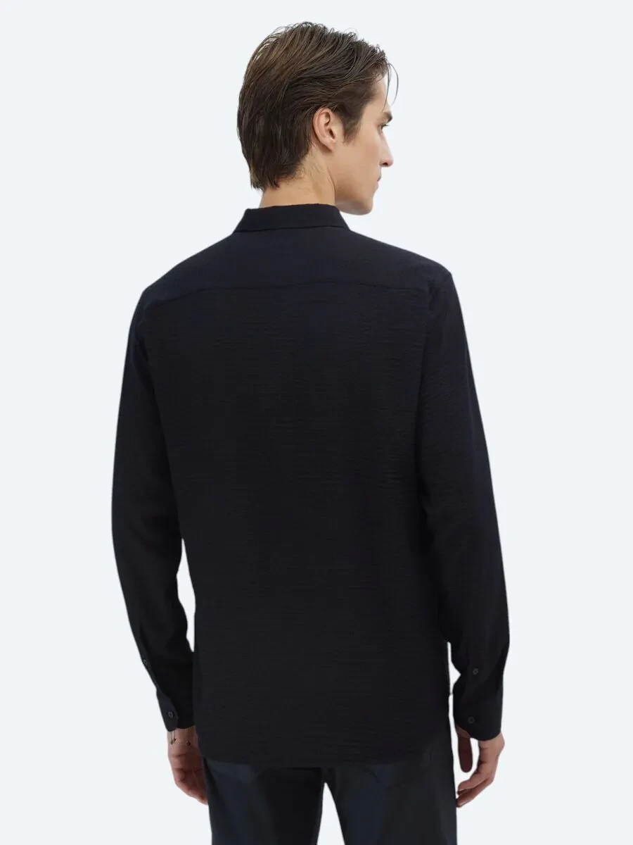 Black Regular Fit Weaving Classical Shirt - 7