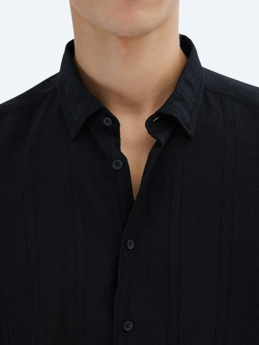 Black Regular Fit Weaving Classical Shirt - 4