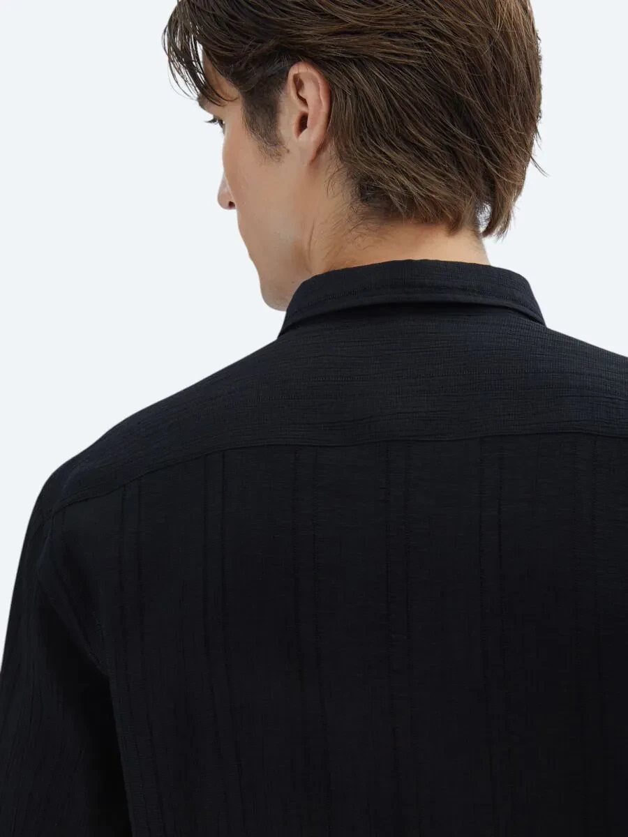 Black Regular Fit Weaving Classical Shirt - 5
