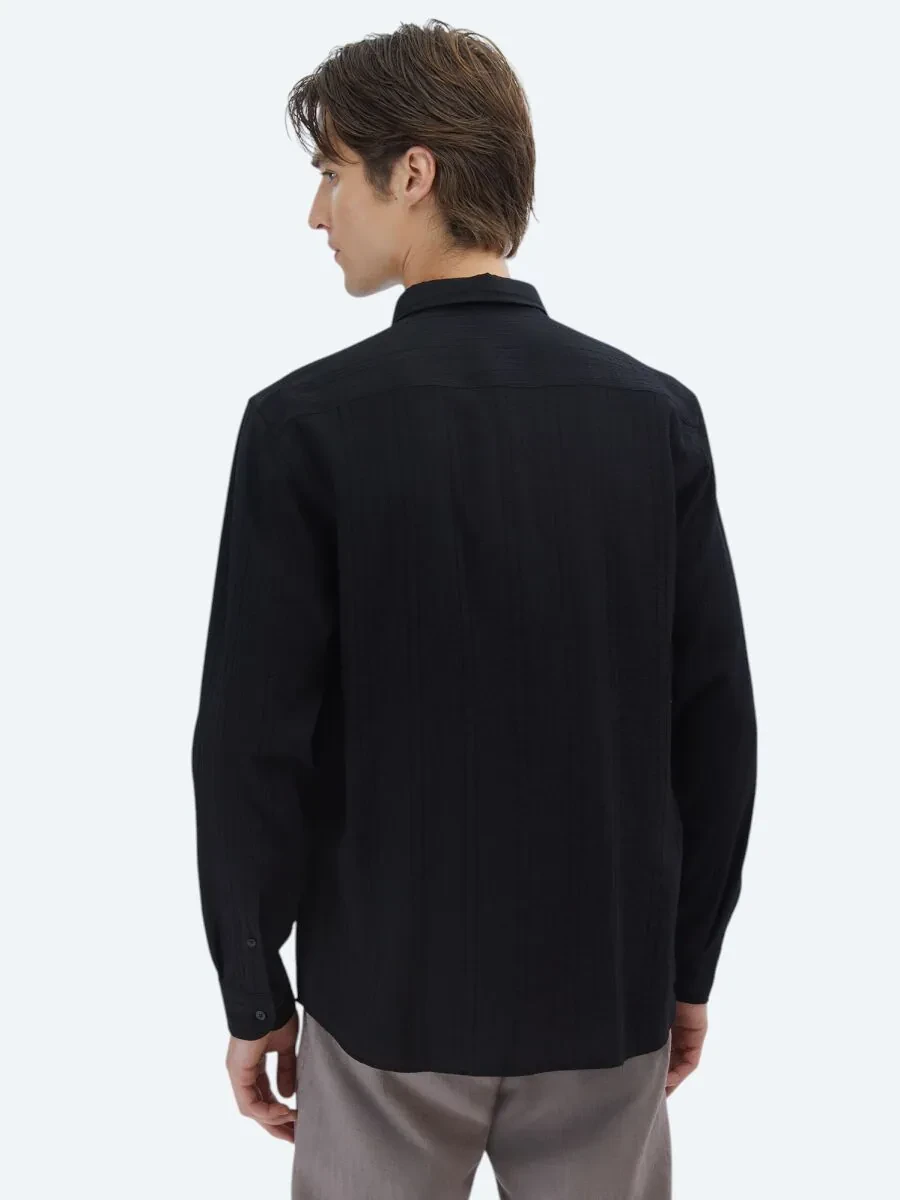 Black Regular Fit Weaving Classical Shirt - 6