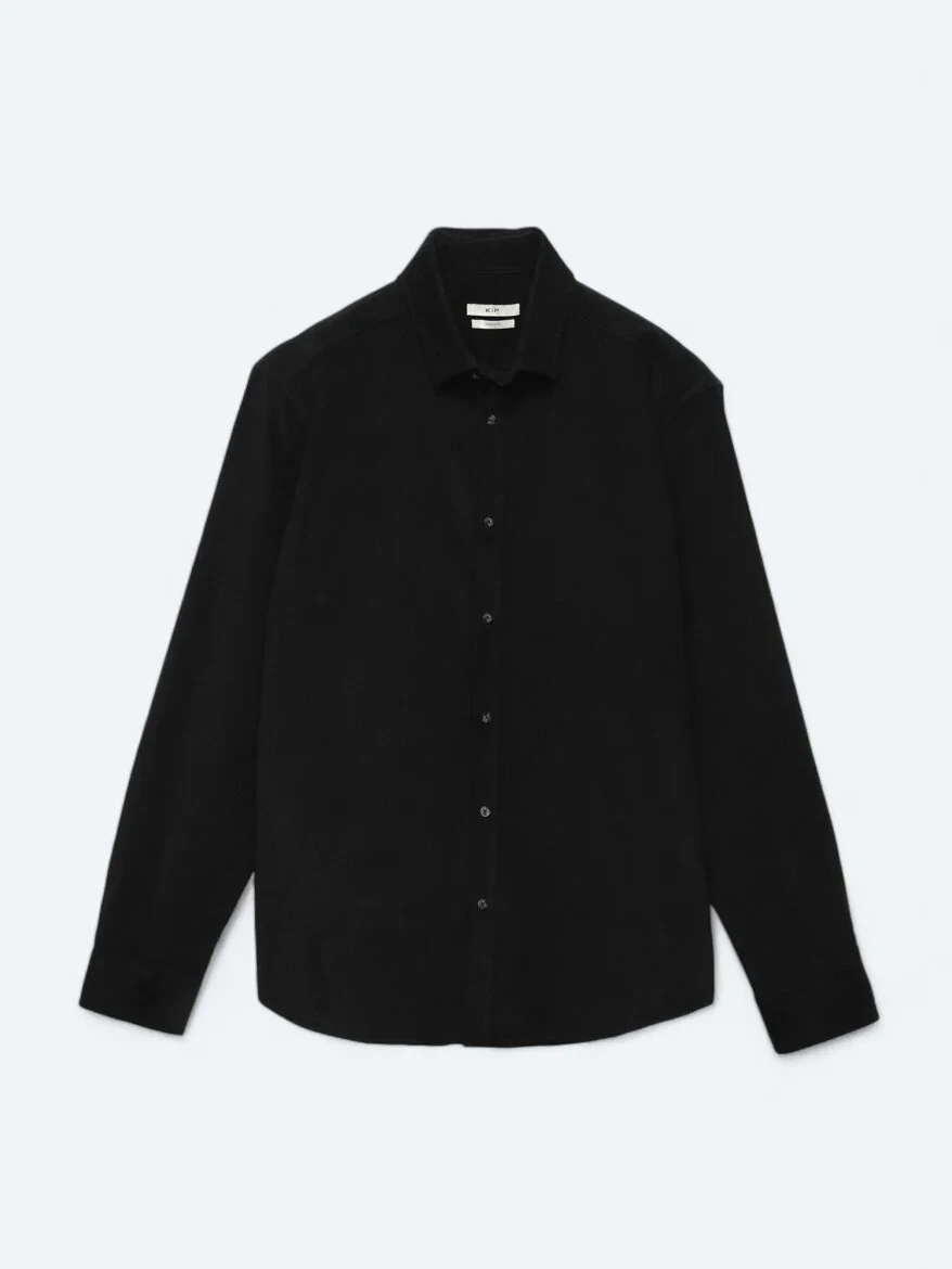 Black Ribbed Regular Fit Weaving Casual 100% Cotton Shirt 