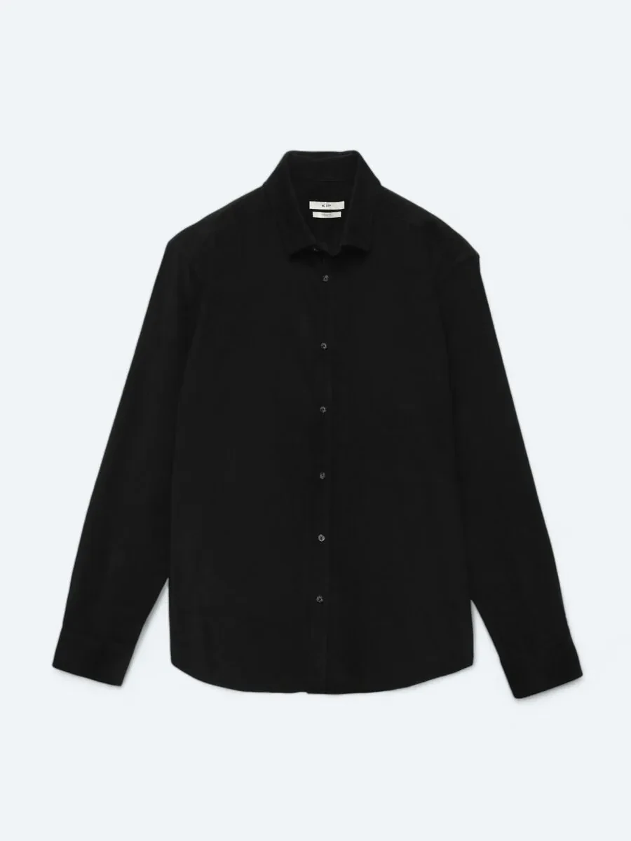 Black Ribbed Regular Fit Weaving Casual 100% Cotton Shirt - 1