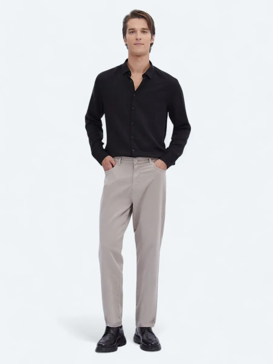 Black Ribbed Regular Fit Weaving Casual Shirt - 2