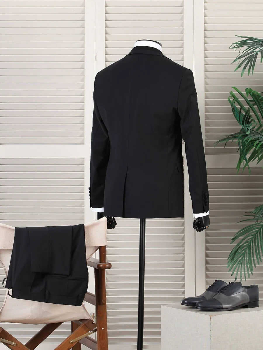 Black Slim Fit Butterfly Collar Weaving Tuxedo - 2