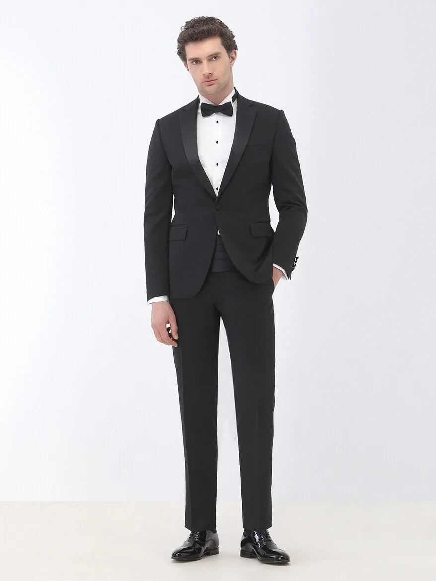 Black Slim Fit Butterfly Collar Weaving Tuxedo - 2