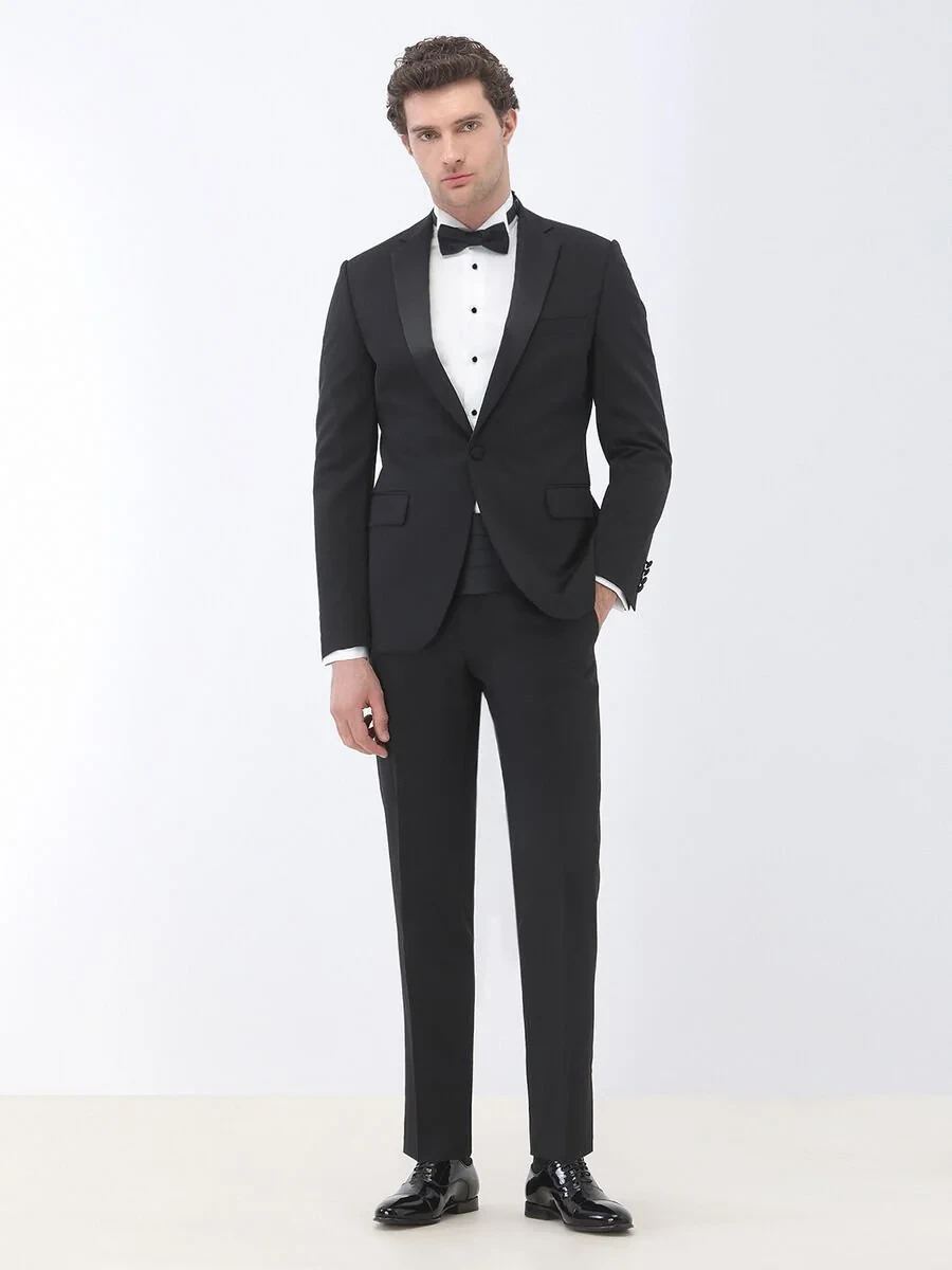 Black Slim Fit Butterfly Collar Weaving Tuxedo - 2