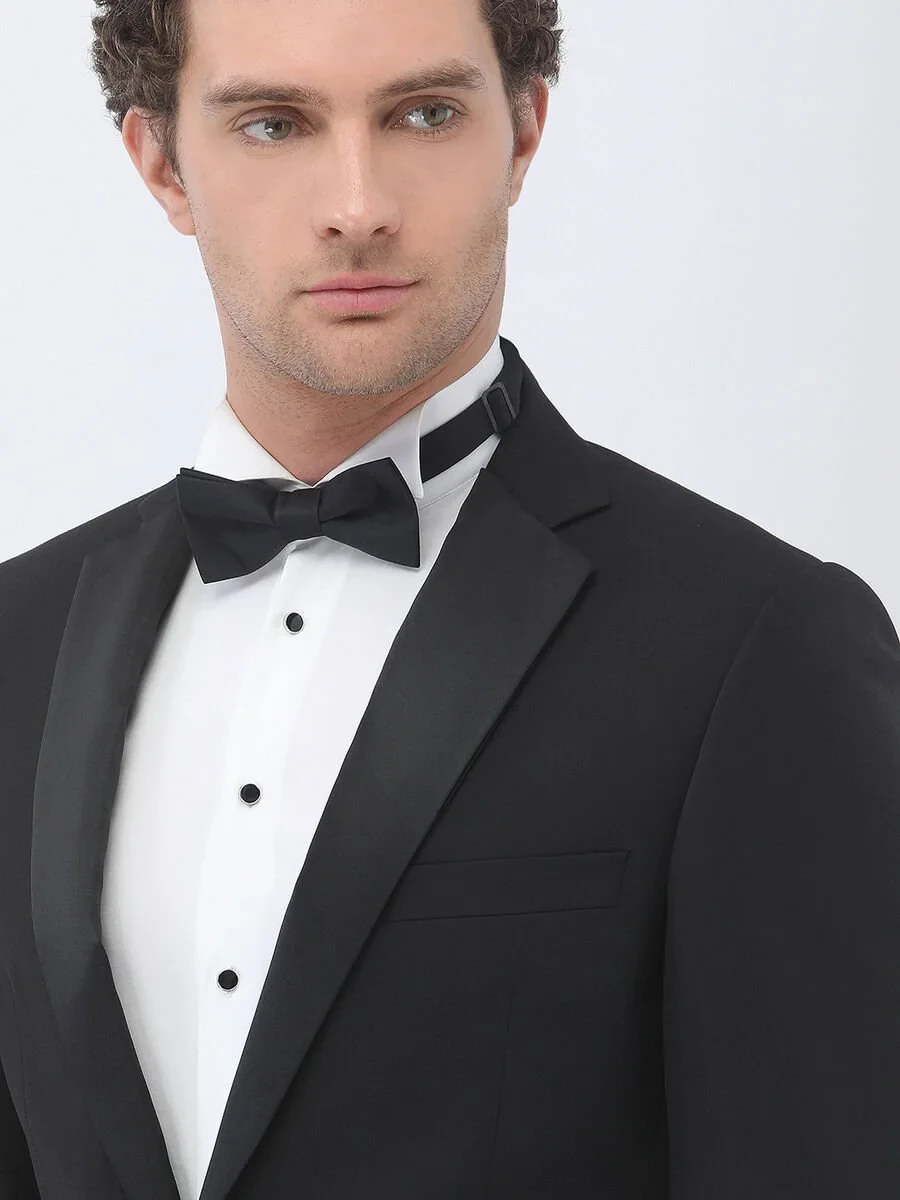 Black Slim Fit Butterfly Collar Weaving Tuxedo - 3