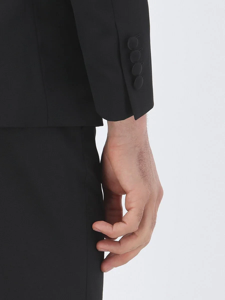 Black Slim Fit Butterfly Collar Weaving Tuxedo - 4