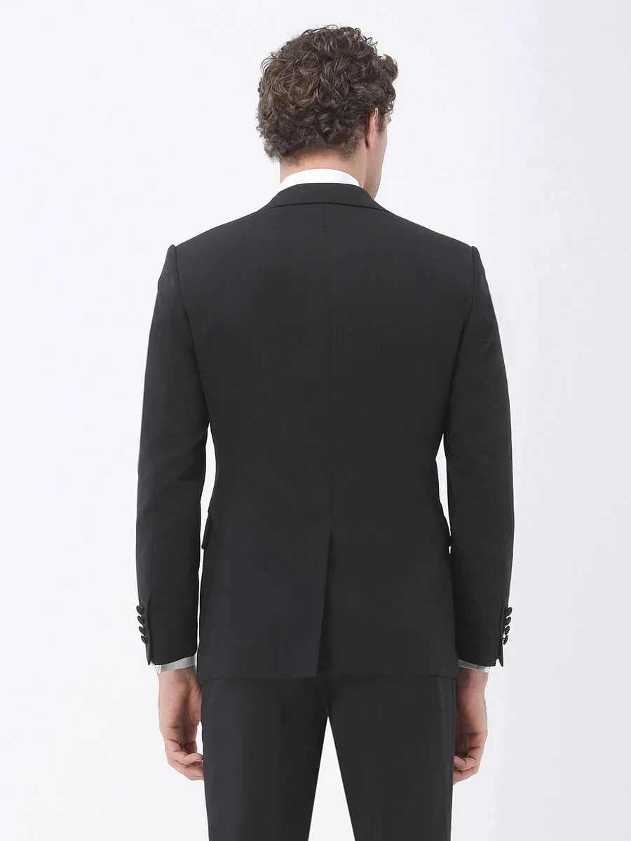 Black Slim Fit Butterfly Collar Weaving Tuxedo - 5