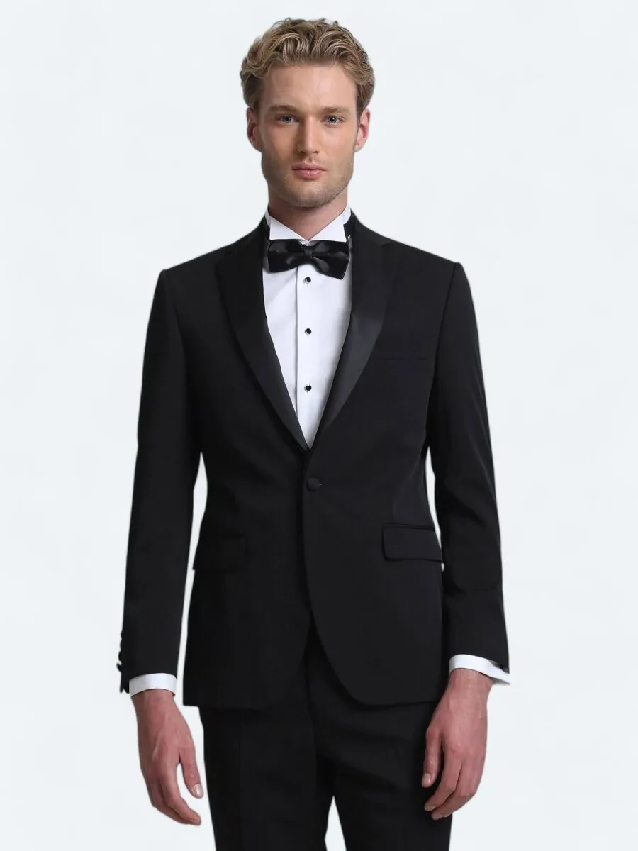 Black Slim Fit Butterfly Collar Weaving Tuxedo - 1