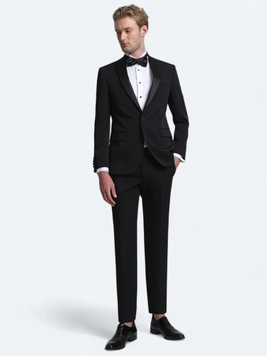 Black Slim Fit Butterfly Collar Weaving Tuxedo - 2