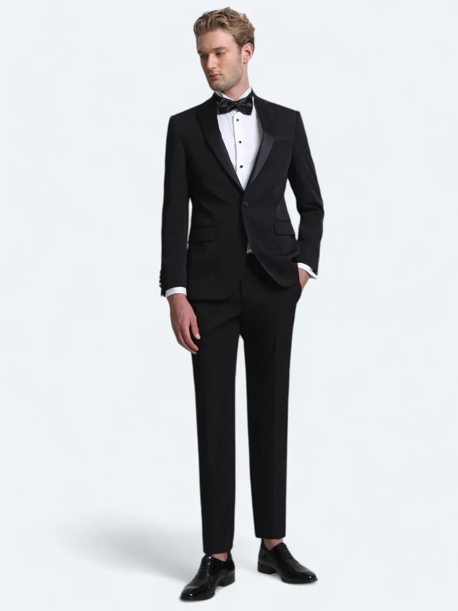 Black Slim Fit Butterfly Collar Weaving Tuxedo - 2