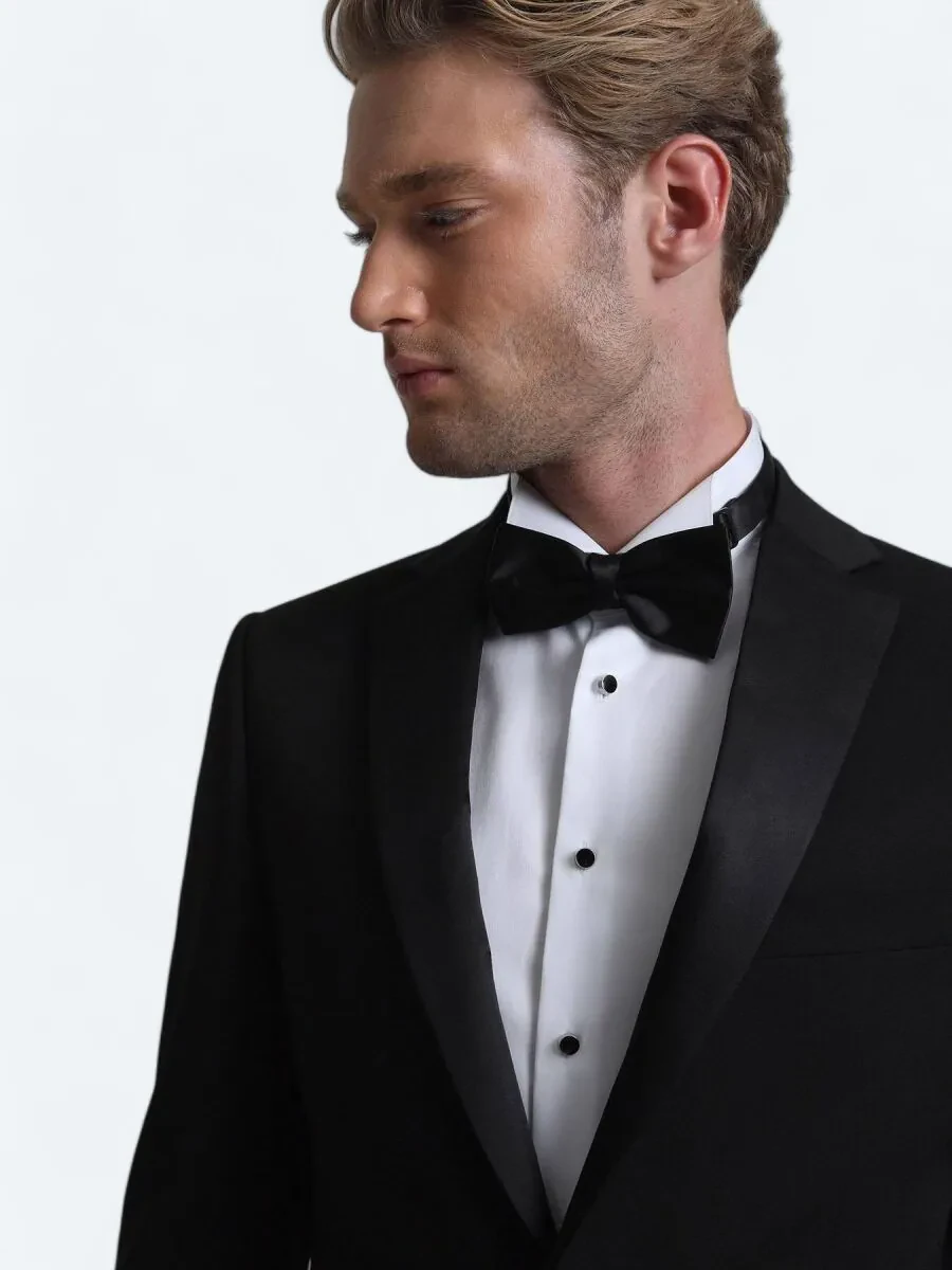 Black Slim Fit Butterfly Collar Weaving Tuxedo - 3
