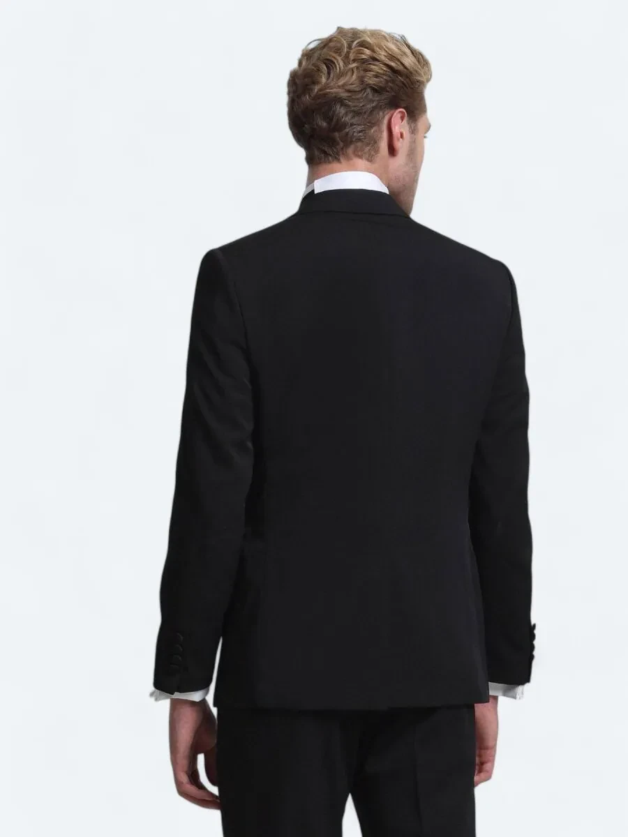 Black Slim Fit Butterfly Collar Weaving Tuxedo - 4