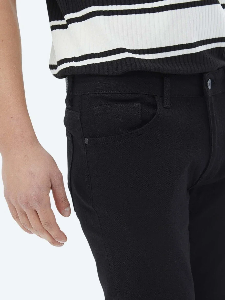 Black Slim Fit Denim Cotton Blended Trousers - 3