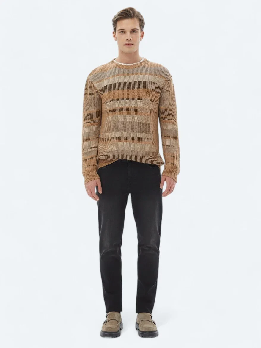 Black Slim Fit Denim Cotton Blended Trousers - 1