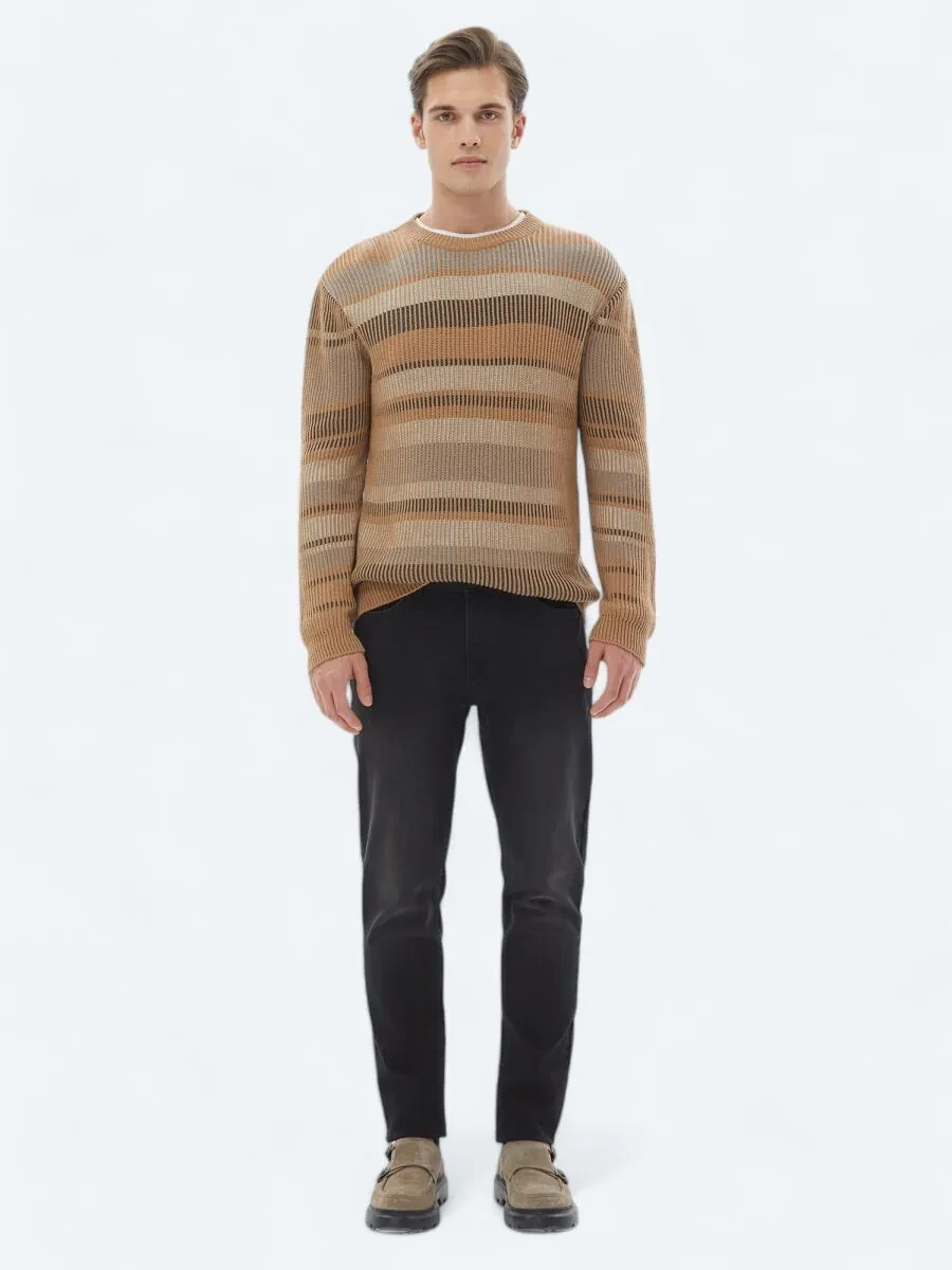 Black Slim Fit Denim Cotton Blended Trousers - 1