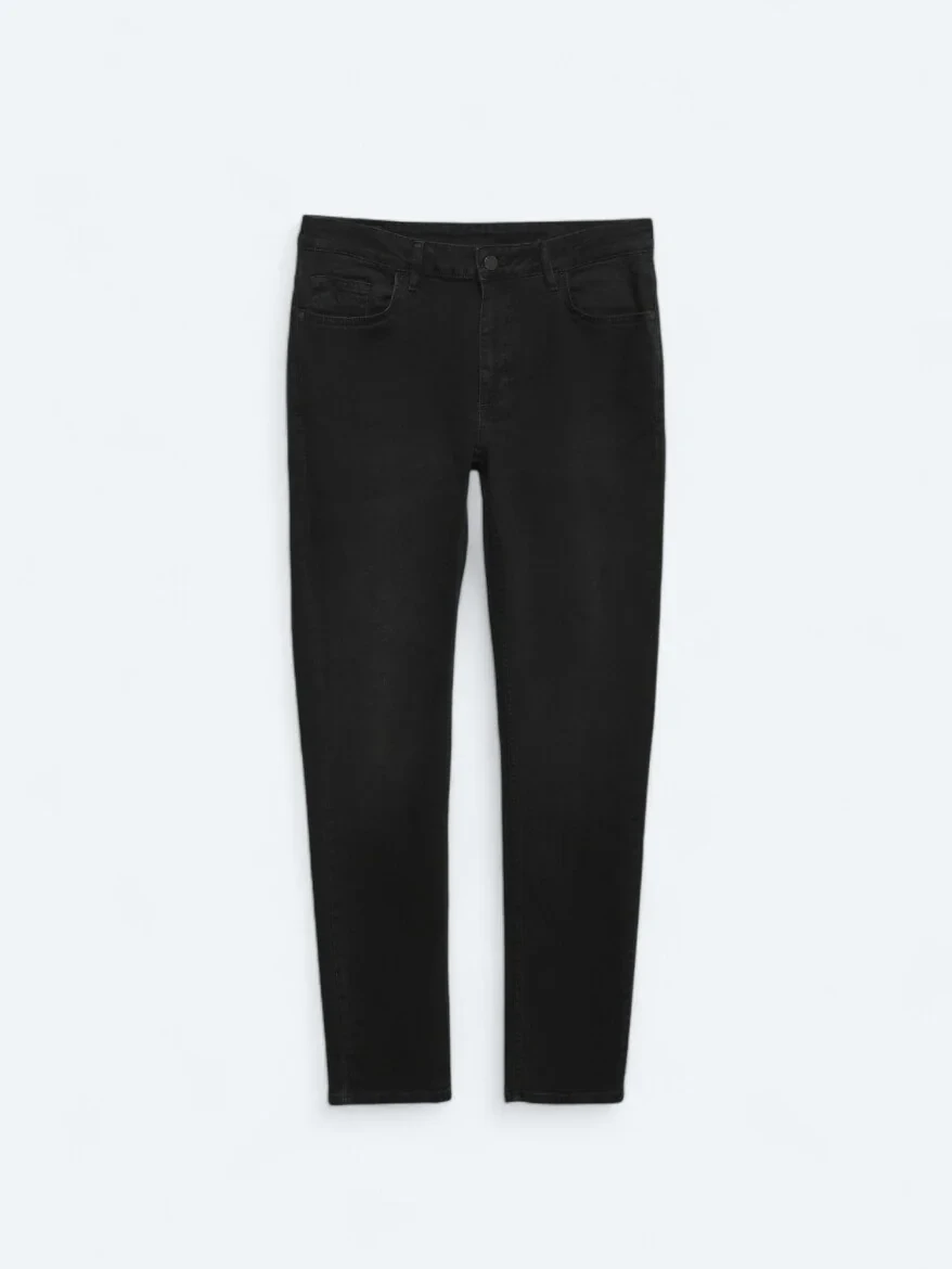 Black Slim Fit Denim Cotton Blended Trousers - 6