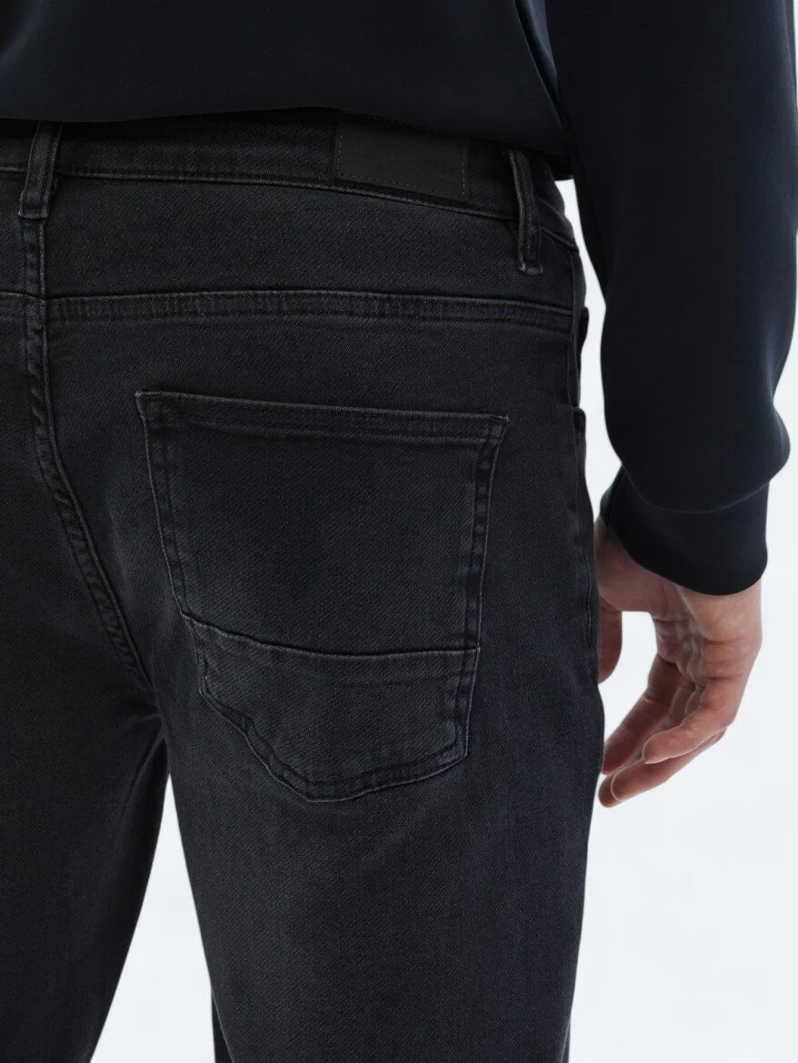 Black Slim Fit Denim Cotton Blended Trousers 