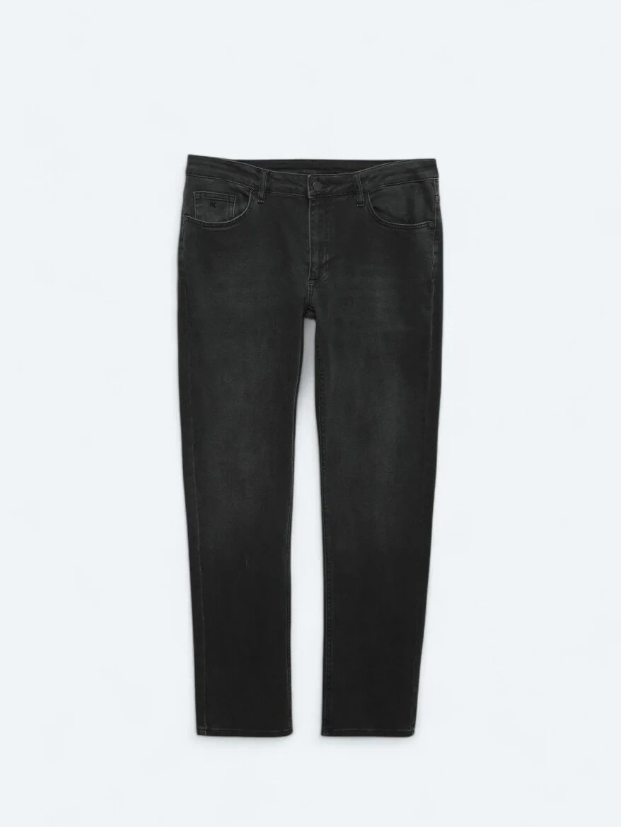 Black Slim Fit Denim Cotton Blended Trousers - 6