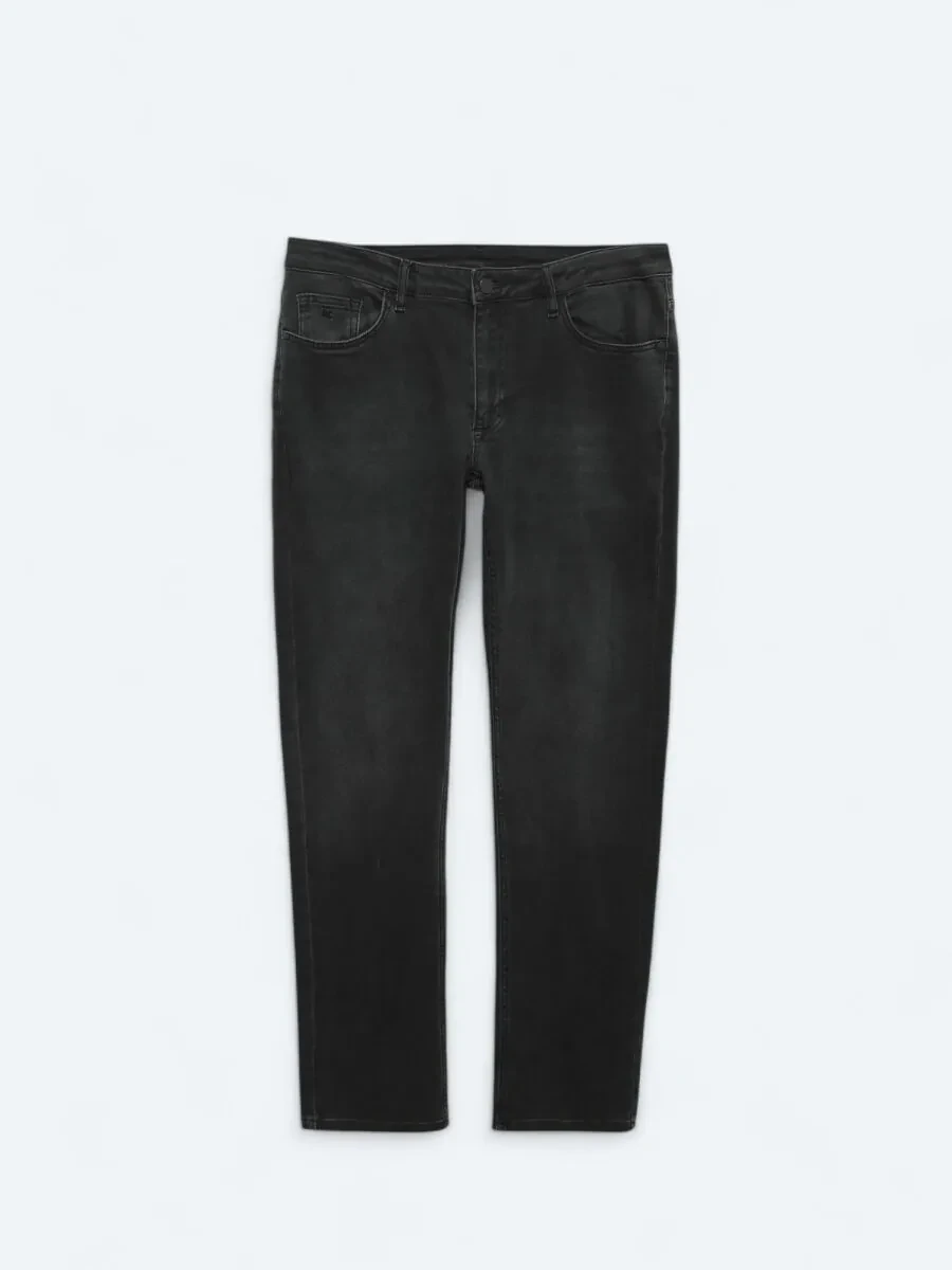 Black Slim Fit Denim Cotton Blended Trousers - 6