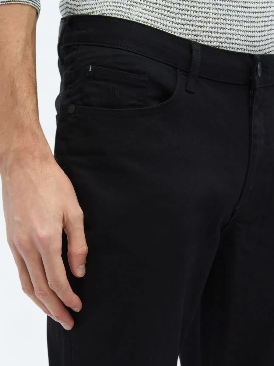 Black Slim Fit Denim Cotton Blended Trousers - 3
