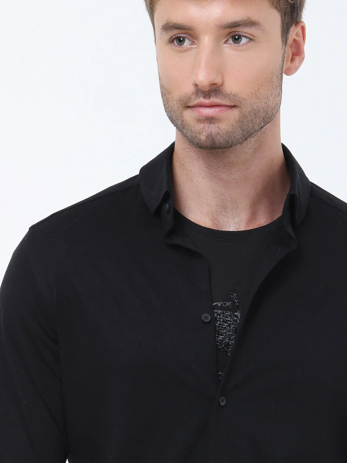 Black Slim Fit Knitting Casual 100% Cotton Shirt - 4