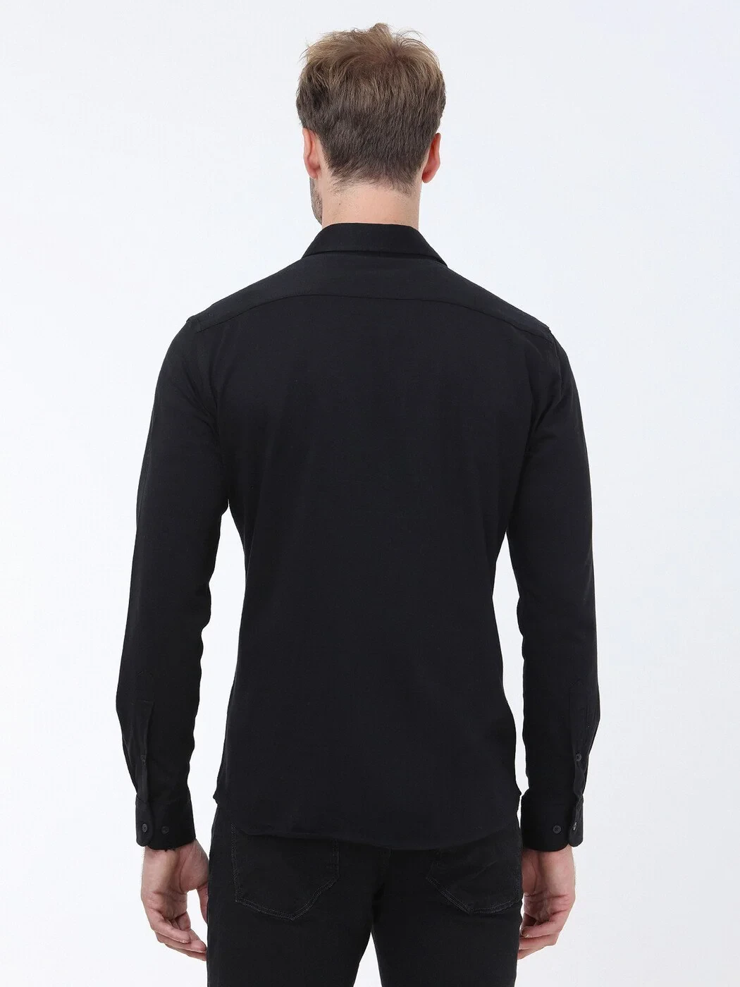 Black Slim Fit Knitting Casual 100% Cotton Shirt - 5