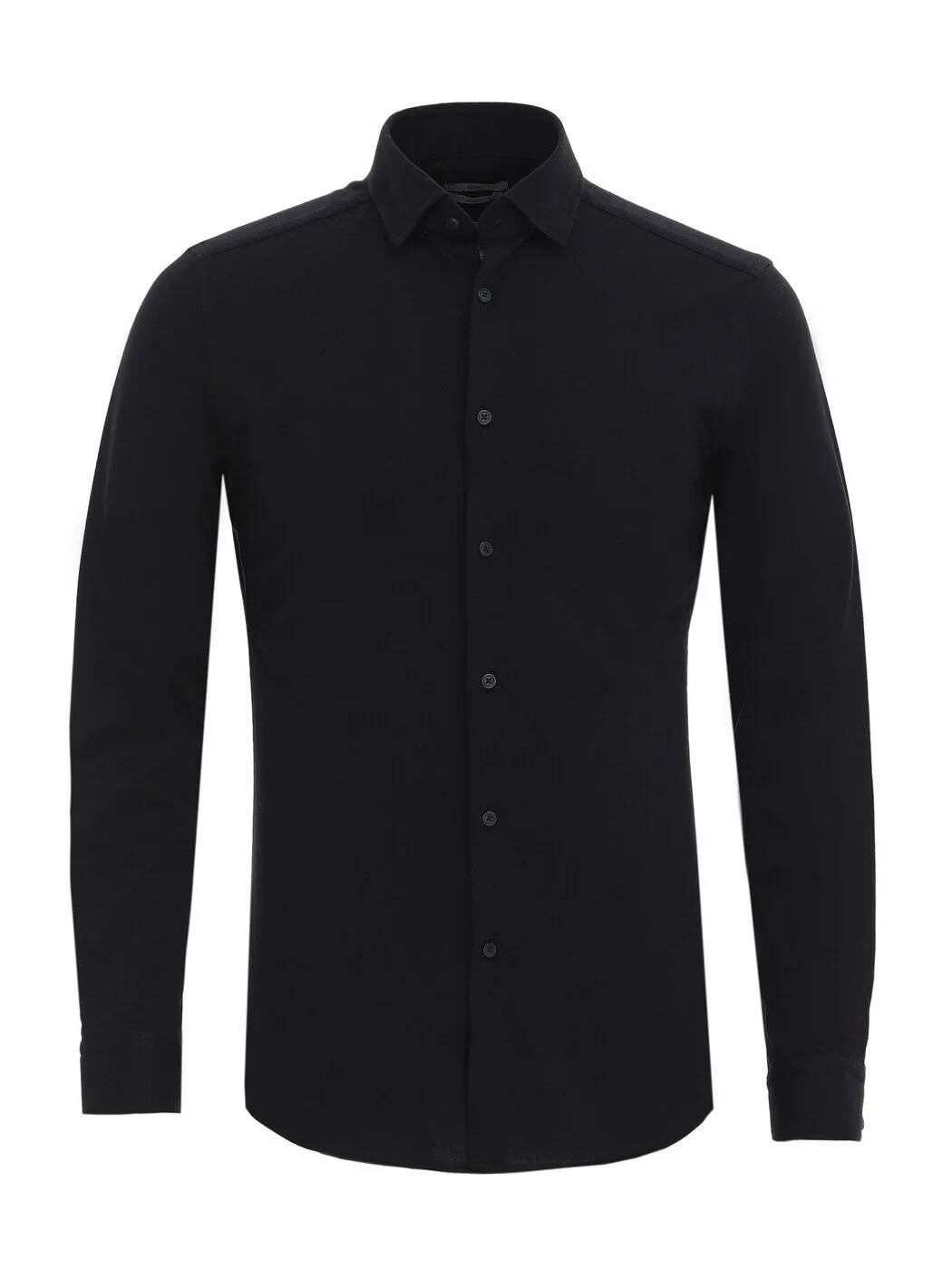 Black Slim Fit Knitting Casual 100% Cotton Shirt - 6