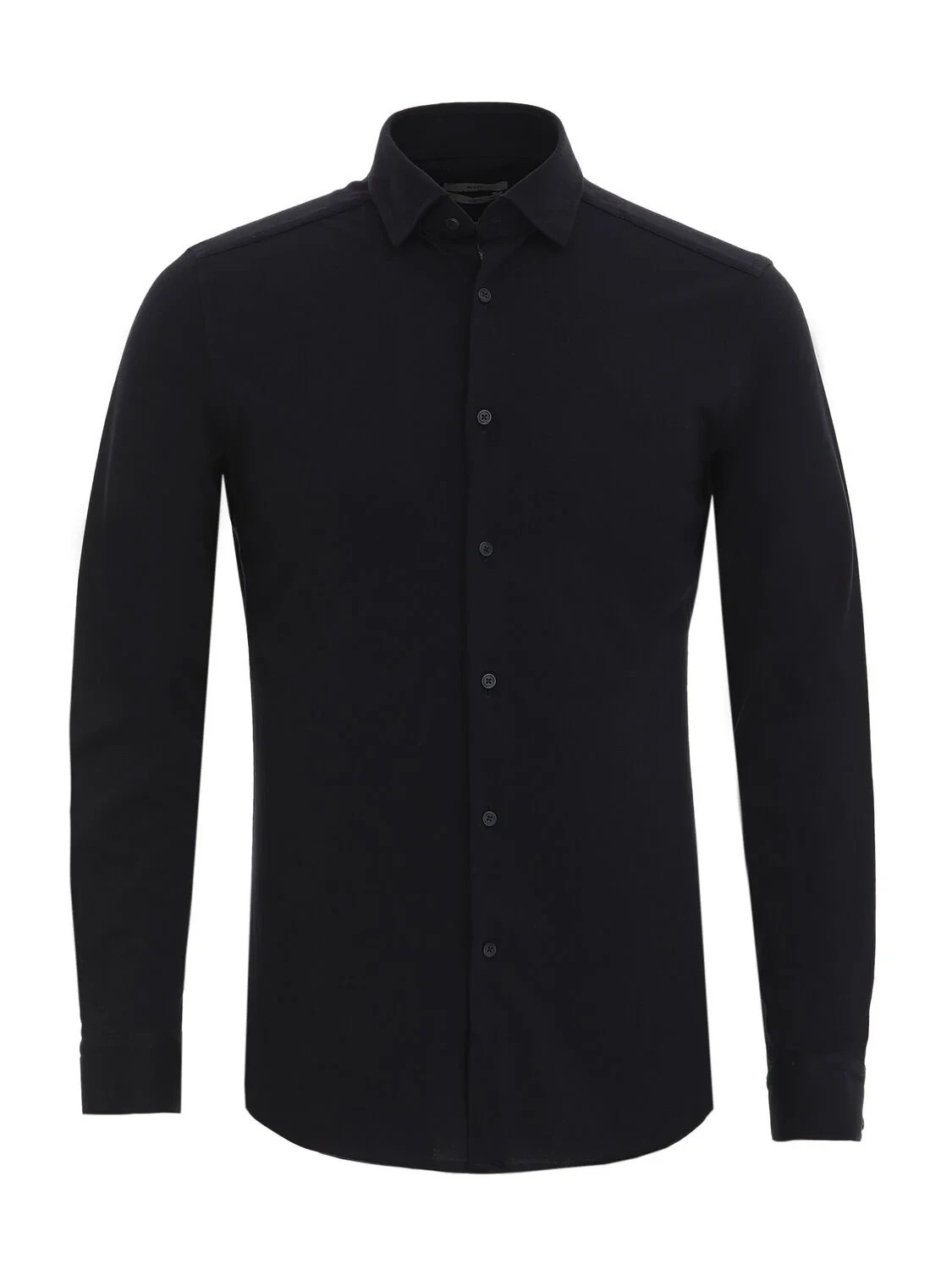 Black Slim Fit Knitting Casual 100% Cotton Shirt - 6