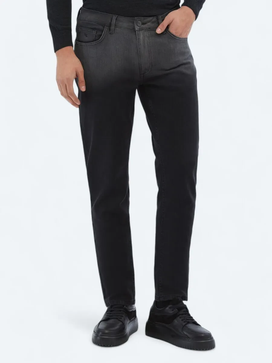 Black Slim Fit Recycled Denim Cotton Blended Trousers - 2