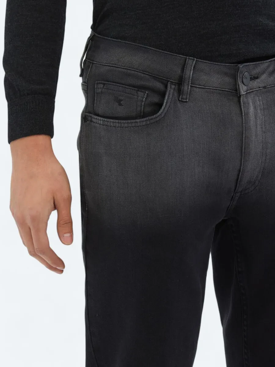 Black Slim Fit Recycled Denim Cotton Blended Trousers - 3