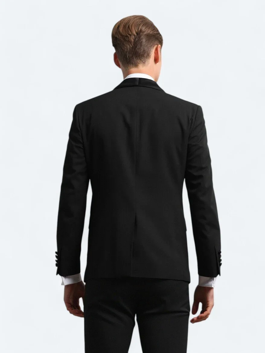 Black Slim Fit Removable Shawl Collar Weaving Tuxedo - 5
