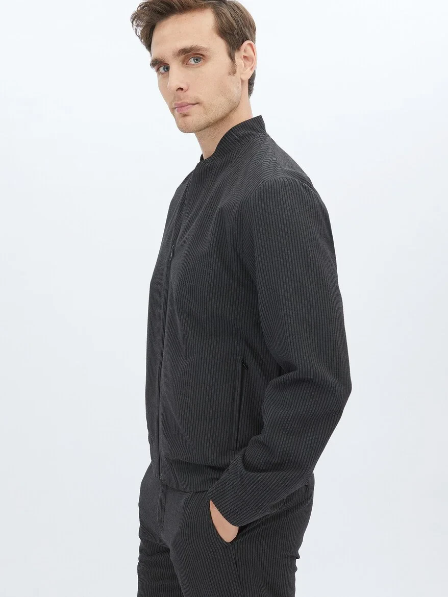 Black Striped Comfort Fit Suit - 4