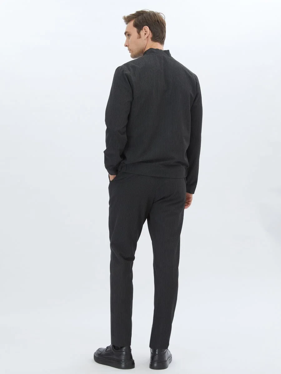 Black Striped Comfort Fit Suit - 7