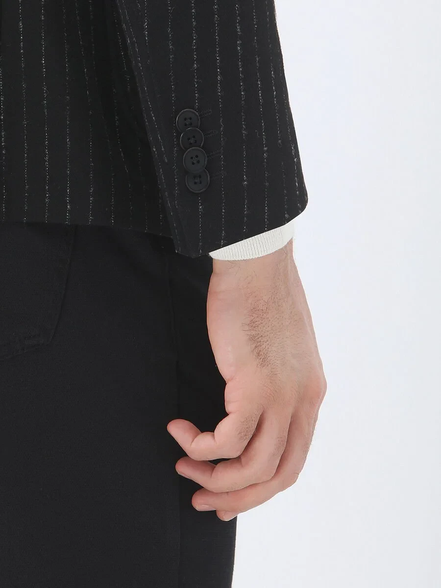 Black Striped Modern Fit Jacket - 5