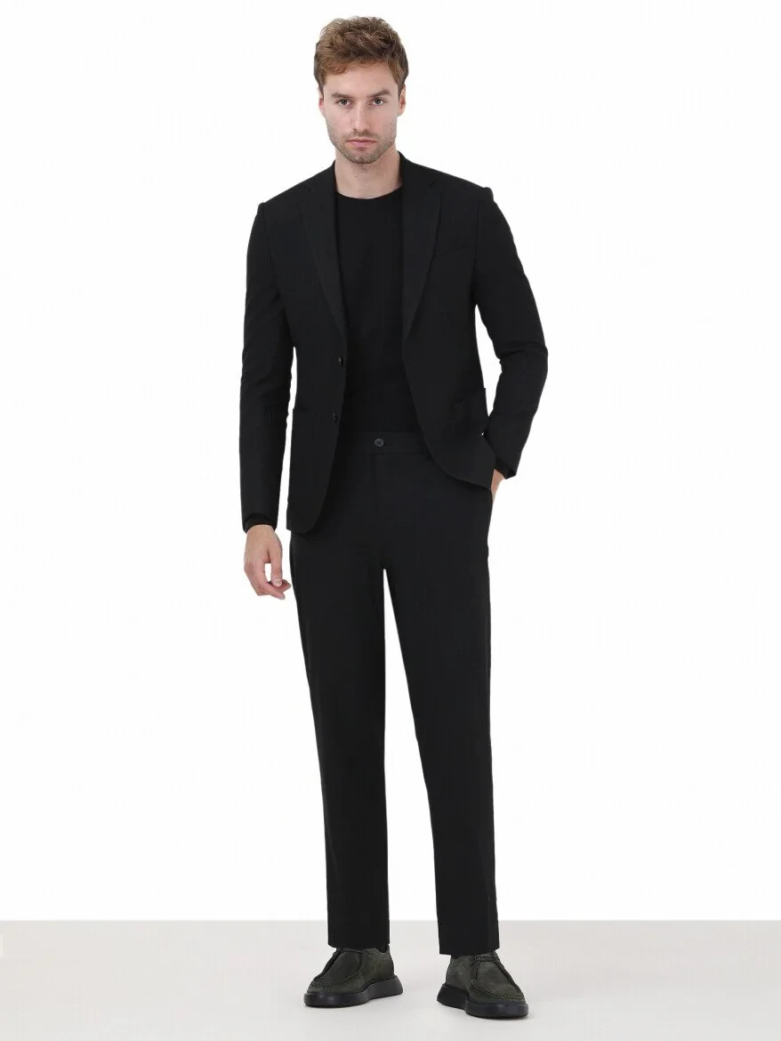 Black Striped Modern Fit Jacket - 2