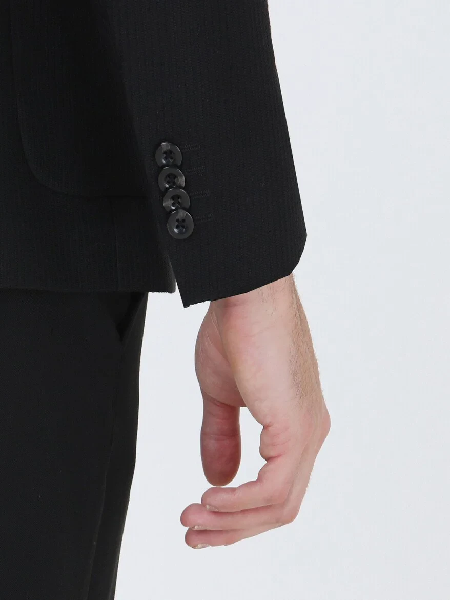 Black Striped Modern Fit Jacket - 4