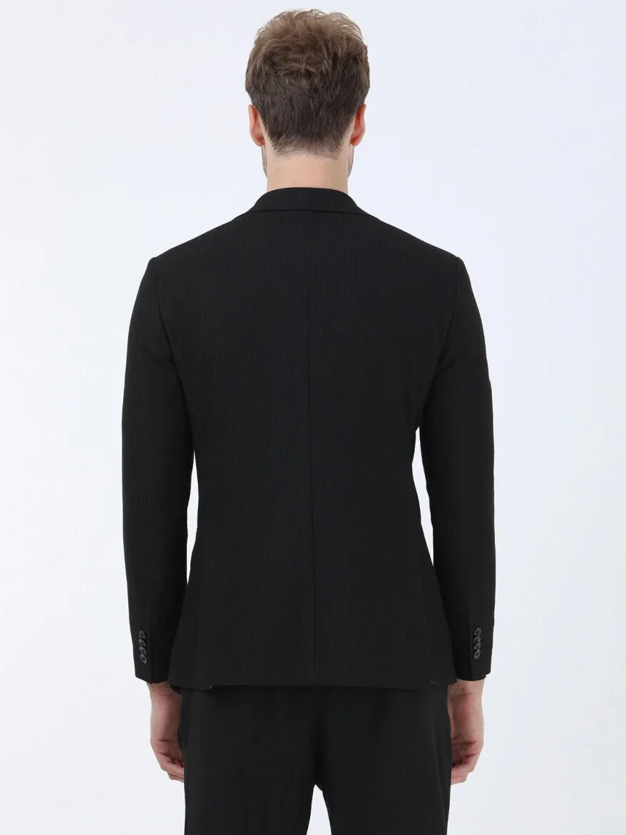 Black Striped Modern Fit Jacket - 5