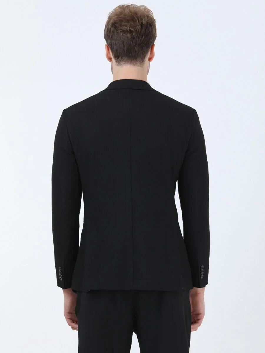 Black Striped Modern Fit Jacket - 5