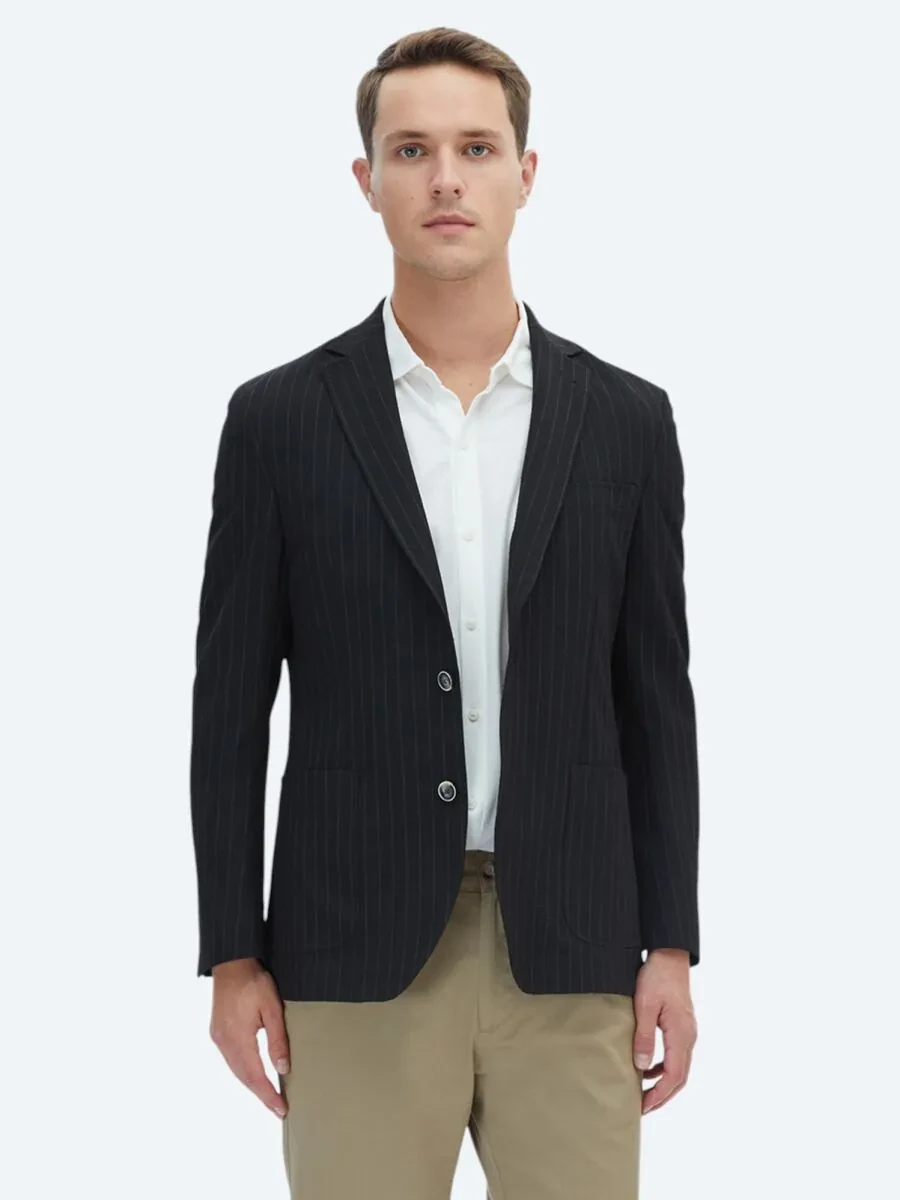 Black Striped Modern Fit Jacket - 3