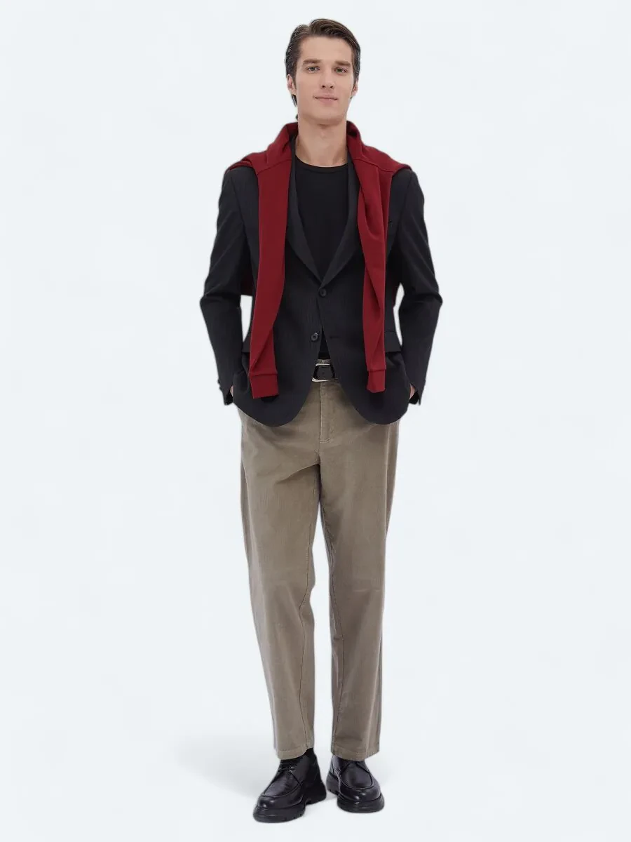 Black Striped Modern Fit Jacket - 2