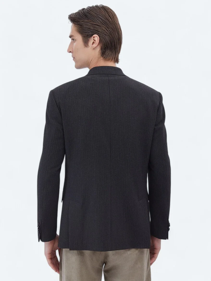 Black Striped Modern Fit Jacket - 7