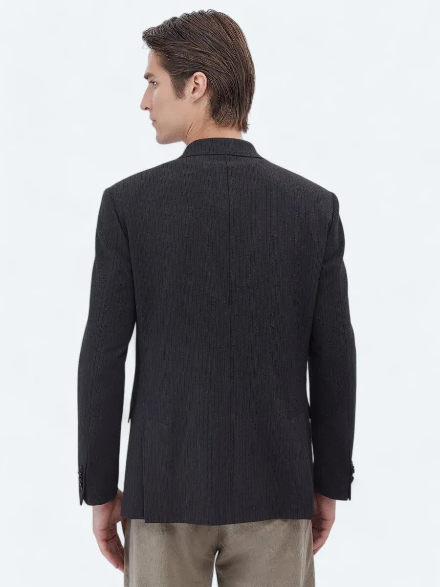 Black Striped Modern Fit Jacket - 7