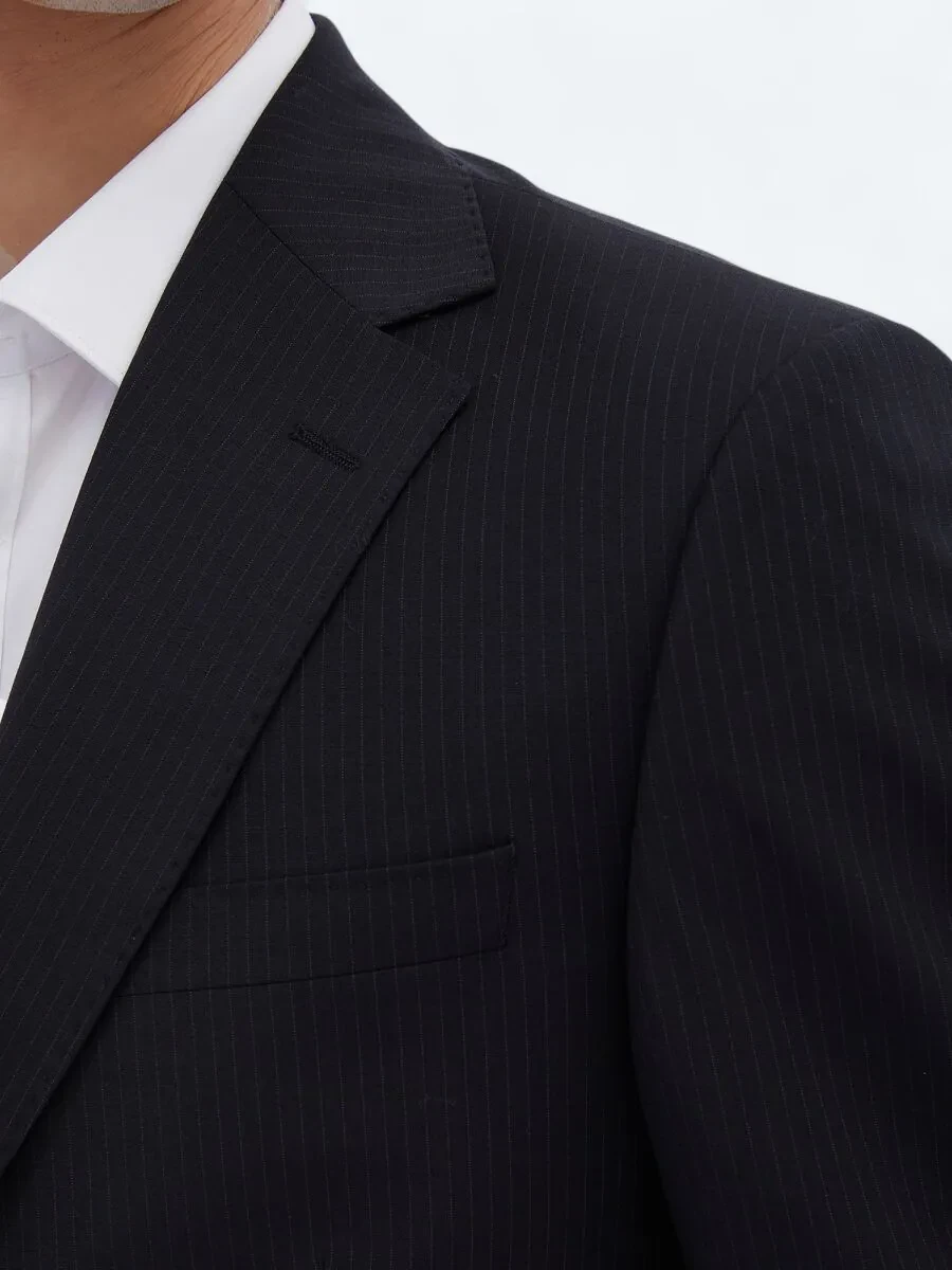 Black Striped Modern Fit Wool Blended Suit - 4