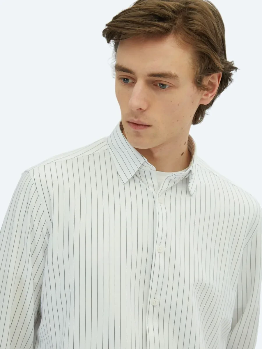 Black Striped Regular Fit Knitting Casual Cotton Blended Shirt - 4