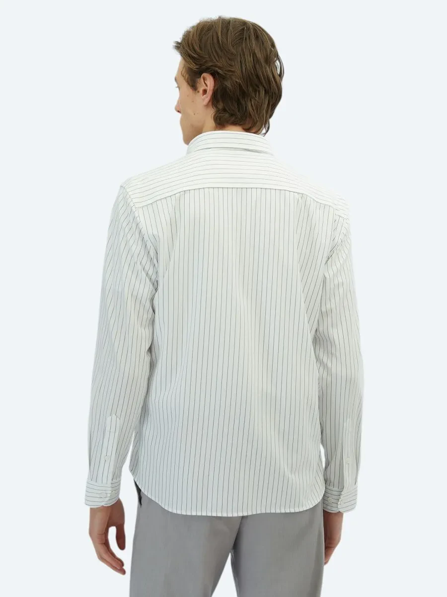 Black Striped Regular Fit Knitting Casual Cotton Blended Shirt - 5