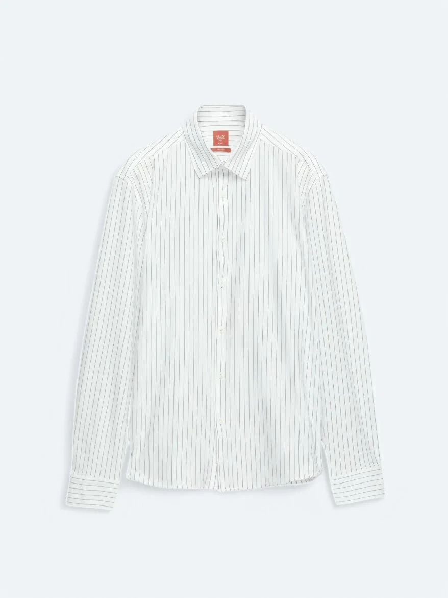 Black Striped Regular Fit Knitting Casual Cotton Blended Shirt - 6