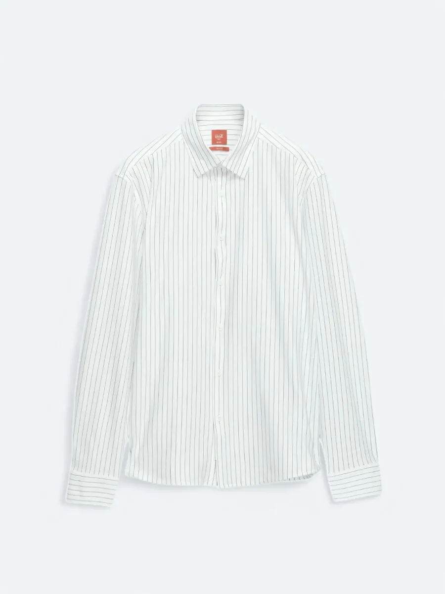 Black Striped Regular Fit Knitting Casual Cotton Blended Shirt - 6