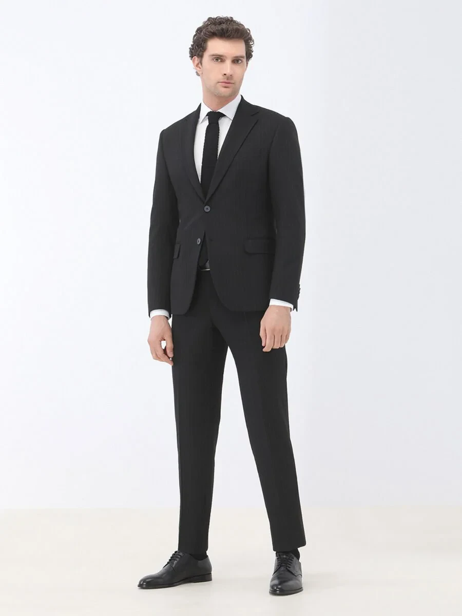 Black Striped Regular Fit Suit - 3